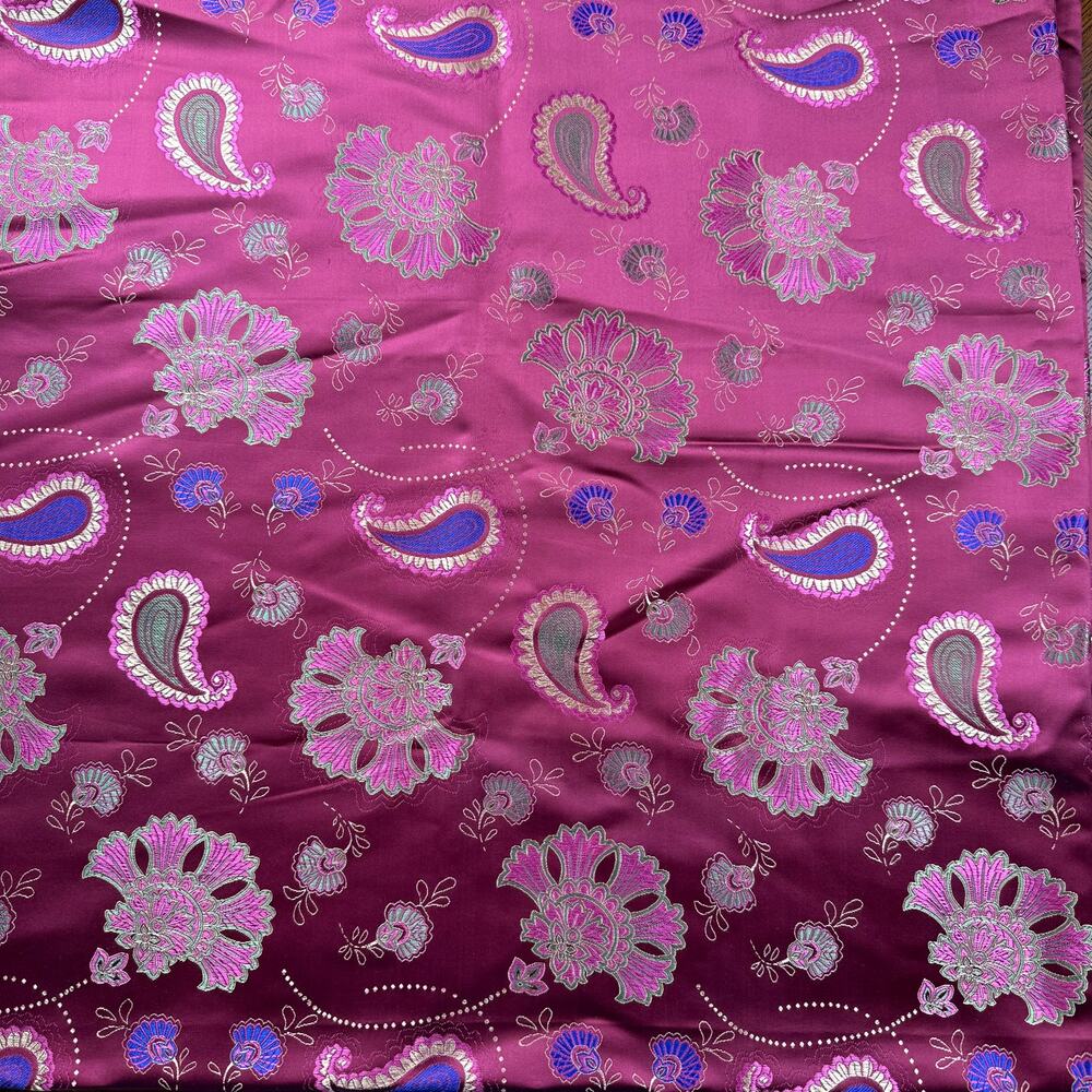 Asian inspired burgundy satin jacquard fabric yardage